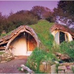 An ecovillage home that blends in with nature.